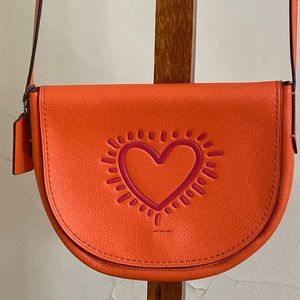 Coach Keith Haring Heart Orange LOVE Hudson Crossbody Spring Bright Pink Artist